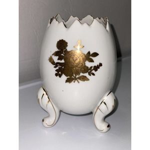 Vintage Napcoware 6” Cracked Egg Porcelain Planter/Vase With Gold C-6840